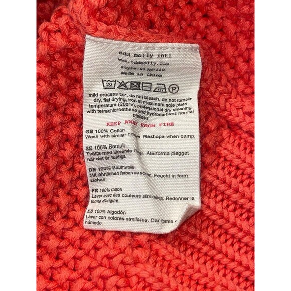 Odd Molly 110 Cable Knit Fisherman Turtleneck Sweater Size 2 Coral Pink Bright - Picture 12 of 12